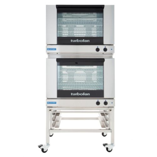 Moffat E28M4-2C, Turbofan Double Deck Full Size Convection Oven with Mechanical Thermostat and Stainless Steel Stand with Casters, 220-240V, 10.8 kW