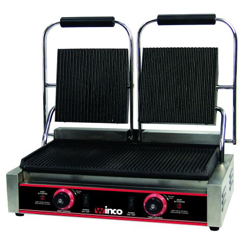 Winco EPG-2, Electric Panini Forte Italian Style Twin Grill with Dual 9-Inch Ribbed Plates