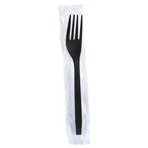 SafePro IWFMB Individually Wrapped Black Medium Weight Plastic Forks, 1000/CS