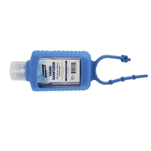 Germium GRB2SBL 2 Oz Silicone Blue Holder Bottle Gel Hand Sanitizer, 70% Isopropyl Alcohol, 14/Tray