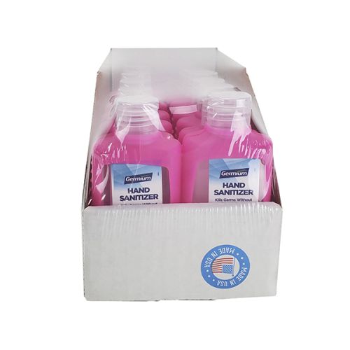 Germium GRB2SP 2 Oz Silicone Pink Holder Bottle Gel Hand Sanitizer, 70% Isopropyl Alcohol, 14/Tray