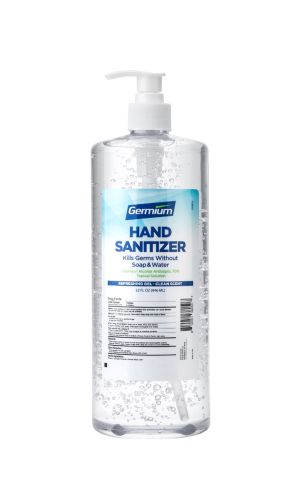 Germium GRB32-X 32 Oz Gel Hand Sanitizer Plastic Bottle w/Pump, 70% Isopropyl Alcohol, EA
