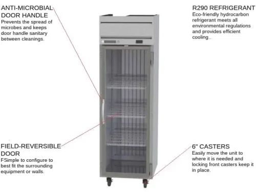 Beverage Air HR1HC-1G, 26-Inch 22.28 cu. ft. Top Mounted 1 Section Glass Door Reach-In Refrigerator