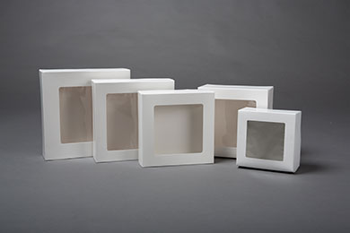 10105CW, 10x10x5-Inch White Window 1-pc Lock Corner Cake Box, 100/BD