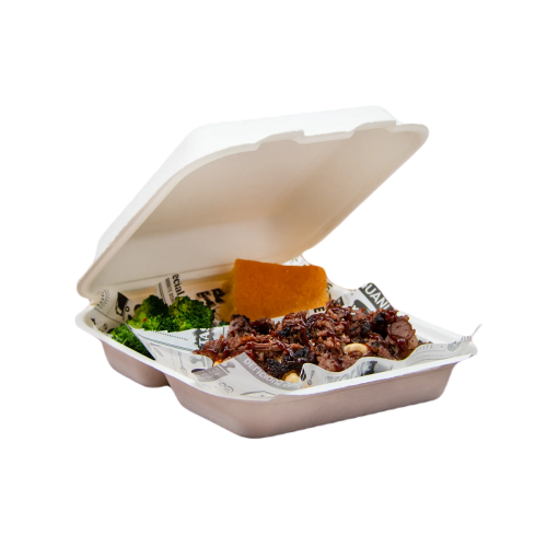 Dart HC8SC3PF, 8x8x3-Inch 3-Compartment PFAS-Free Compostable Hinged Container, 300/CS