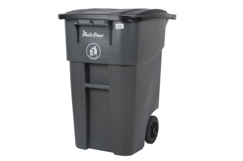 Plex P575-00898, 50 Gal Gray Rollout/Wheeled Trash Can/Container