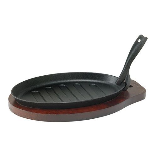 Winco ISP-3, Cast Iron Steak Platter with Wood Underliner and Gripper