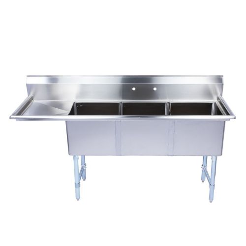KCS KCSD316-2424-3L, 29.75 x 98.75-Inch 3-Compartment Stainless Steel Sink with Left Side Drainboard, NSF