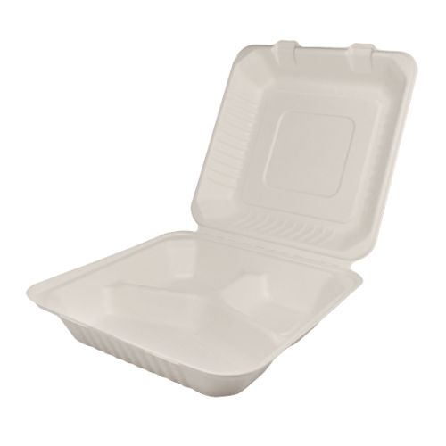 SafePro BC993 9x9x3-Inch Bagasse Hinged 3-Compartment Container, 200/CS, BPI