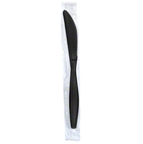 SafePro IWKMB Individually Wrapped Black Medium Weight Plastic Knife, 1000/CS