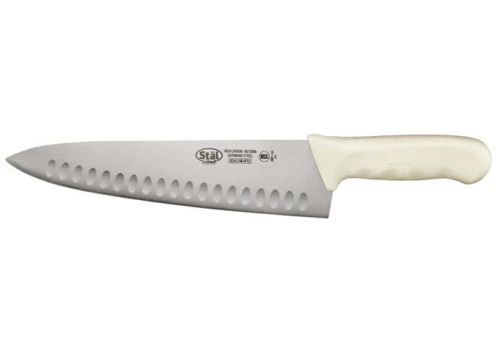 Winco KWP-101, 10-Inch Stal High Carbon Steel Chef's Knife, Polypropylene Handle, Hollow Ground, White, NSF