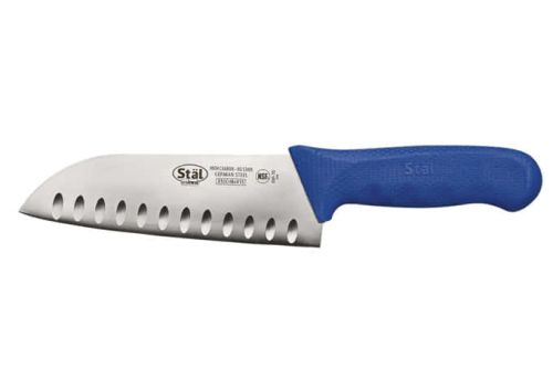 Winco KWP-70U, 7-Inch Stal High Carbon Steel Santoku Knife, Polypropylene Handle, Blue, NSF