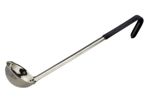 Winco LDCN-3K, 3 Oz 12-Inch One Piece Stainless Steel Soup Ladle w/Coated Handle, Black, NSF