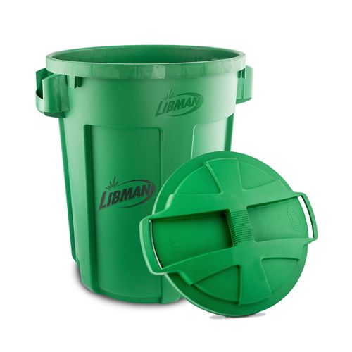 Libman 1465, 32 Gal Green Round Trash Can with Lid Combo