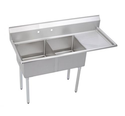 L&J LJ1216-2R, 12x16-Inch 2-Compartment Stainless Steel Sink with Right Drainboard