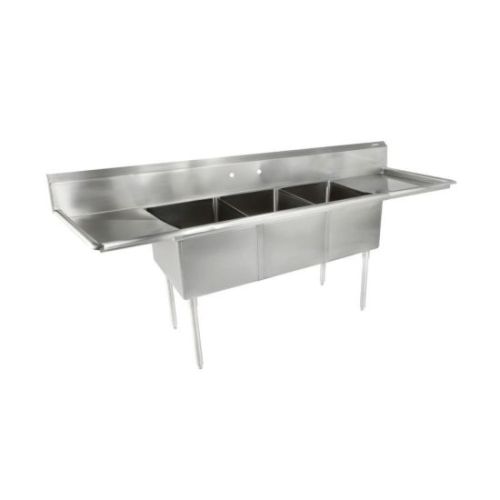 L&J LJ1416-3RL 14x16-inch Stainless Steel 3-Compartment Sink with Both-Side Drainboards