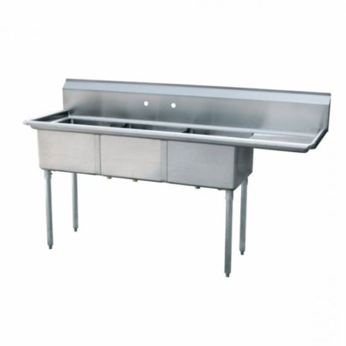 L&J LJ1818-3R 18x18-inch Stainless Steel 3-Compartment Sink with Right Drainboard