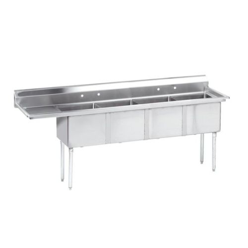 L&J LJ2424-4L 24x24-inch Stainless Steel 3-Compartment Sink with Left Drainboard
