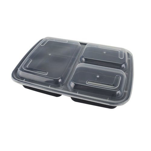 SafePro MC333 32 Oz 3-Compartment Microwavable Containers Combo, Black Bottom, 150/CS