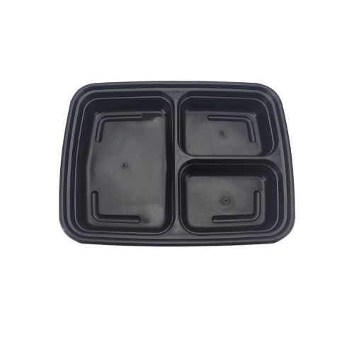 SafePro MC333 32 Oz 3-Compartment Microwavable Containers Combo, Black Bottom, 150/CS