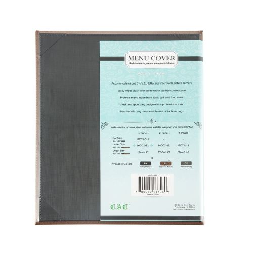 C.A.C. MCC1-11BN, 8.5x11-inch 1-Panel Faux Leather Brown Menu Cover