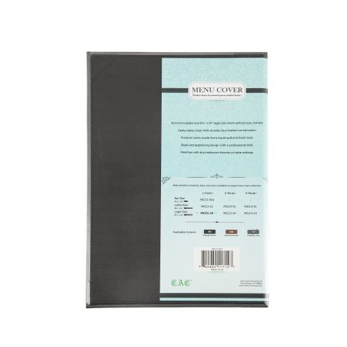 C.A.C. MCC1-14GY, 8.5x14-inch 1-Panel Faux Leather Gray Menu Cover