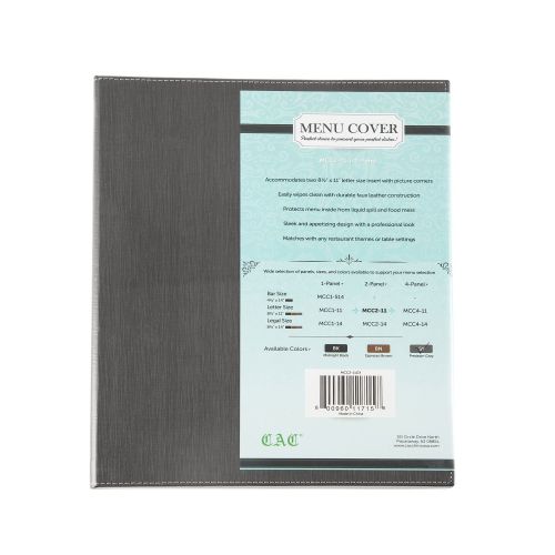 C.A.C. MCC2-11GY, 8.5x11-inch 2-Panel Faux Leather Gray Menu Cover