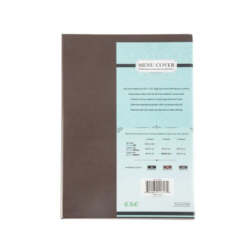 C.A.C. MCC2-14BN, 8.5x14-inch 2-Panel Faux Leather Brown Menu Cover