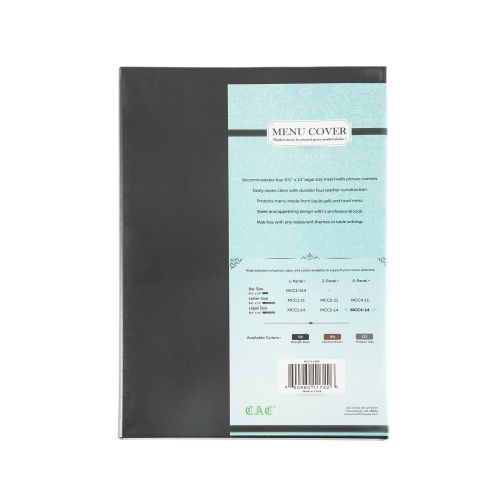 C.A.C. MCC4-14BK, 8.5x14-inch 4-Panel Faux Leather Black Menu Cover