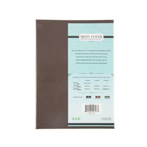 C.A.C. MCC4-14BN, 8.5x14-inch 4-Panel Faux Leather Brown Menu Cover