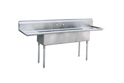 Atosa MRSA-3-D, 18 x 18-Inch Bowl 3-??ompartment Stainless Steel Sink with Left and Right Drainboards, NSF