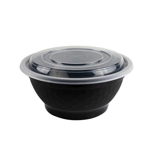 SafePro NB32B, 32-38 Oz Black Round Noodle Bowl with Lid Combo, 150/CS