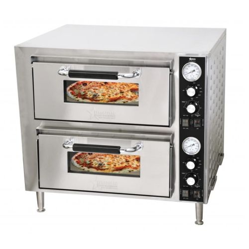 Omcan PE-CN-3200-D, 27-inch Countertop Stainless Steel Double Quartz Pizza Oven