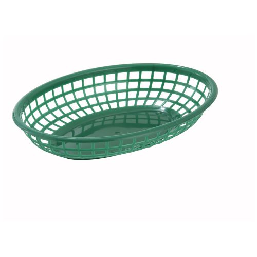 Winco PFB-10G, 9.5-Inch Green Oval Plastic Fast Food Basket, 1 Dozen
