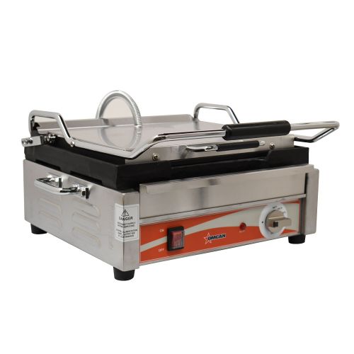 Omcan PG-CN-0679-R, 12x15-inch Electric Single Panini Grill with Ribbed Grill Surface