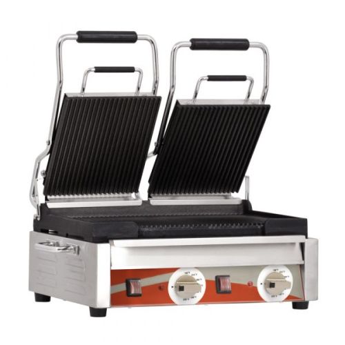 Omcan PG-CN-0711-R, 10x18-inch Electric Double Panini Grill with Ribbed Grill Surface