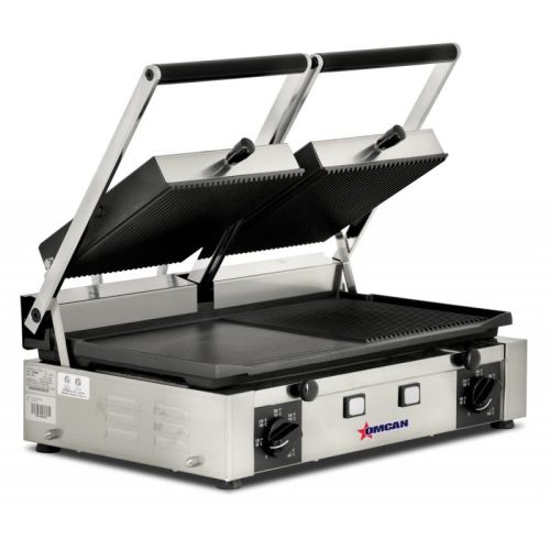 Omcan PG-IT-0737, 10x19-inch Electric Double Panini Grill with Ribbed Top and Smooth Bottom Surface