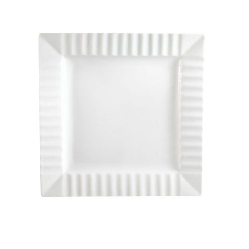 C.A.C. QE-21, 12.25-Inch Porcelain Square Plate with Striped Rim, DZ