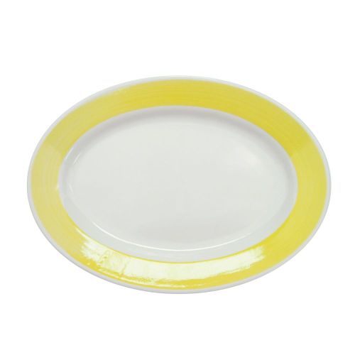 C.A.C. R-12-Y, 10.37-Inch Stoneware Yellow Oval Platter with Rolled Edge, 2 DZ/CS