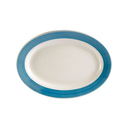 C.A.C. R-13-BLU, 11.5-Inch Stoneware Blue Oval Platter with Rolled Edge, DZ