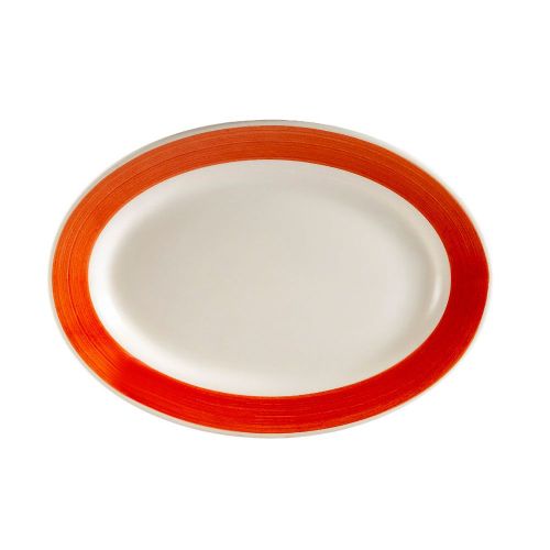 C.A.C. R-14-R, 12.5-Inch Stoneware Red Oval Platter with Rolled Edge, DZ
