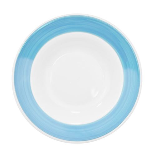 C.A.C. R-3-BLU, 12 Oz 8.75-Inch Stoneware Blue Rim Soup Plate, 2 DZ/CS