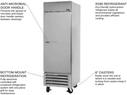 Beverage Air RB27HC-1S, 30-Inch 27 cu. ft. Bottom Mounted 1 Section Solid Door Reach-In Refrigerator