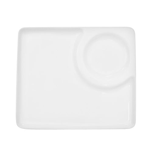 C.A.C. RCN-P9, 9-Inch Porcelain Square Plate with Round Compartment, 2 DZ/CS
