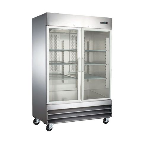 Omcan RE-CN-0041-G-HC, 54-inch 2 Glass Doors Stainless Steel Refrigerator, 47 Cu.Ft