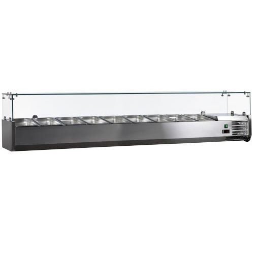 Omcan RS-CN-0009-P, 79-inch Stainless Steel Refrigerated Topping Rail with Glass Guard