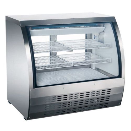 Omcan RS-CN-0092-S, 36-inch Stainless Steel Curved Glass Refrigerated Display Case, 11.6 Cu.Ft