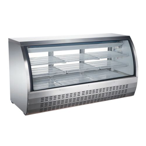 Omcan RS-CN-0200-S, 82-inch Stainless Steel Curved Glass Refrigerated Display Case, 32 Cu.Ft