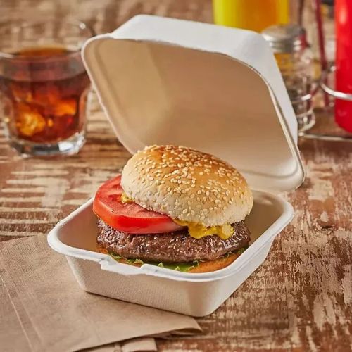 Hefty 00D72006ECO1, 6x6x3-Inch ECOSAVE PFAS-Free 1-Compartment Bagasse Fiber Hinged Container, 100/PK
