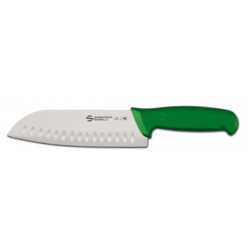 Ambrogio Sanelli S350.018G, 7-Inch Blade Stainless Steel Santoku Knife with Granton Blade, Green